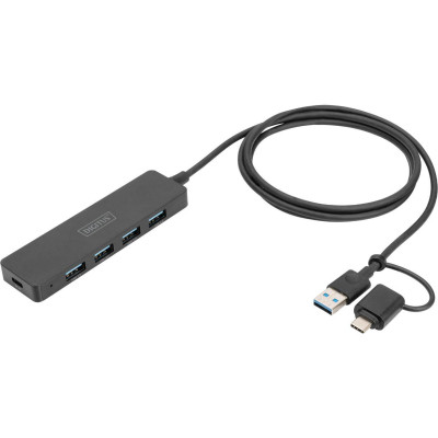 Концентратор Digitus USB-A and USB-C to 4xUSB 1x USB-C 1.2m Black (DA-70236) Винница - изображение 1