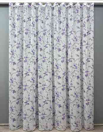 Тюль VR-Textil 1324т Flora Батист Білий з фіолетово-чорним принтом 350х270 см (42-0891) Київ