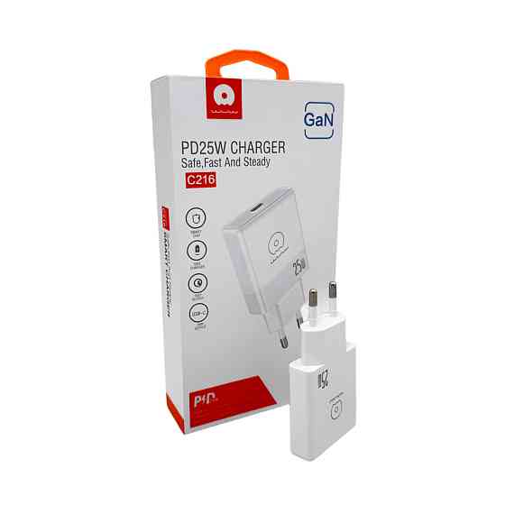 Мережевий зарядний пристрій WUW-C216 25W Gan ChargerUSB C white Одеса
