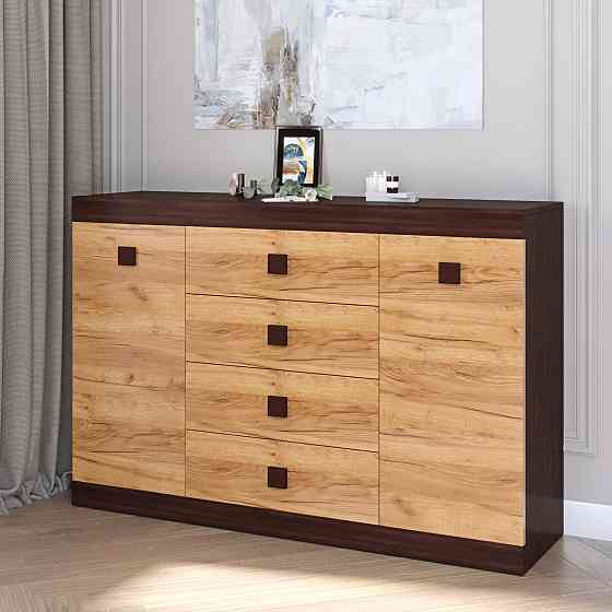 Великий комод Еверест на 4 ящики Соната-8 140х38х94 венге темний + дуб крафт золотий (DTM-2014) Львів