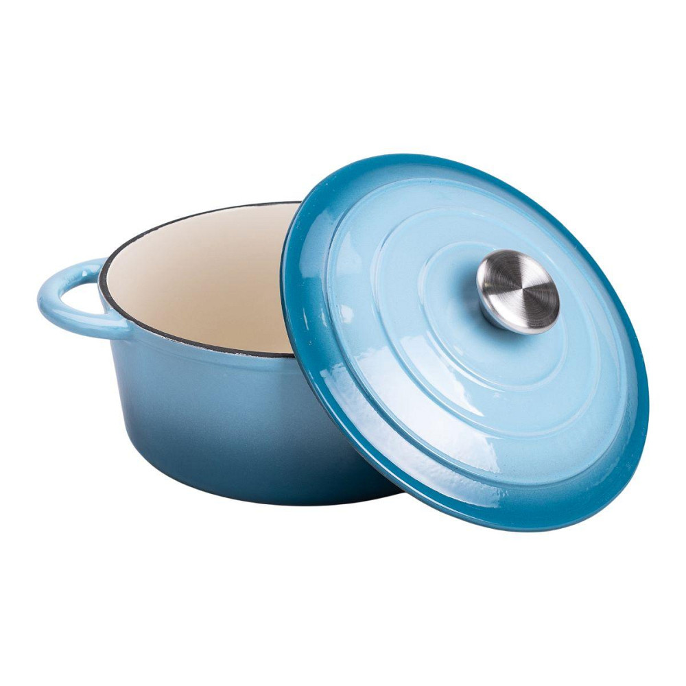 Набір чавунного посуду для приготування 3 каструлі та сковорода з емальованим покриттям Блакитний HP-1-7 Київ - фото 4