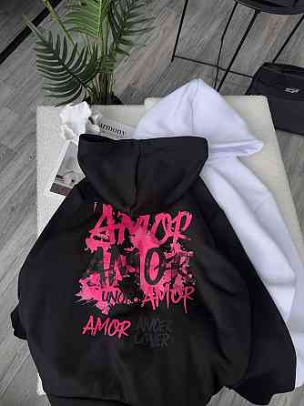 Женская стильная оверсайз худи тринитка на флисе. Черный Одесса