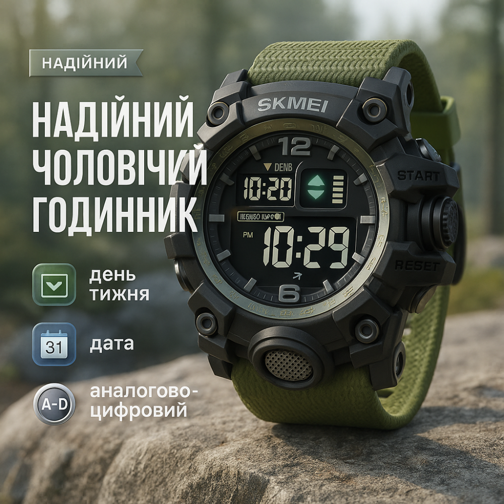 Чоловічий годинник з пластиковим ремінцем SKMEI 2245AG, Військовий годинник з батарейкою FG-99 Львів - фото 4