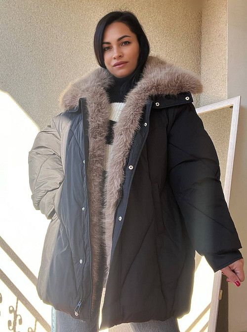 Куртка женская Lady Yep 9051 парка удлиненная широкая оверсайз мех воротник, черный, 44-48 Киев - изображение 4