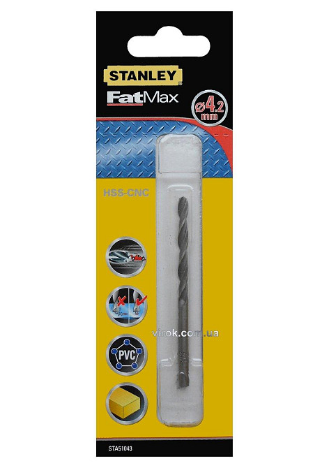 Свердло універсальне швидкісне STANLEY : Ø= 4,2 мм. HSS-CNC. l= 75/43 мм (метал/дерево/пластик) Одеса - фото 1