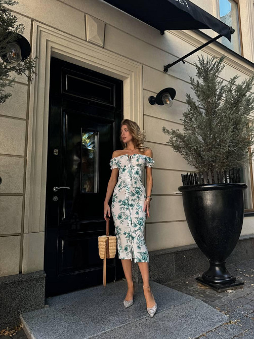 Женское стильное элегантное длинное платье из штапеля Зеленый, 44/46 Одесса - изображение 7