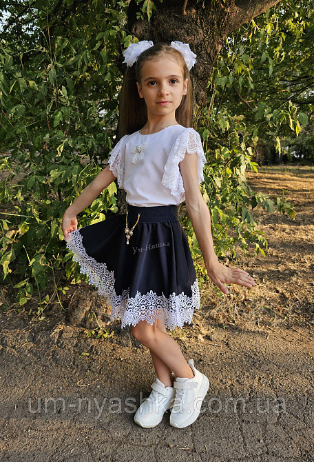 Комплект школьной формы блузка короткий рукав и юбочка с кружевом 116-134 Кривой Рог - изображение 3