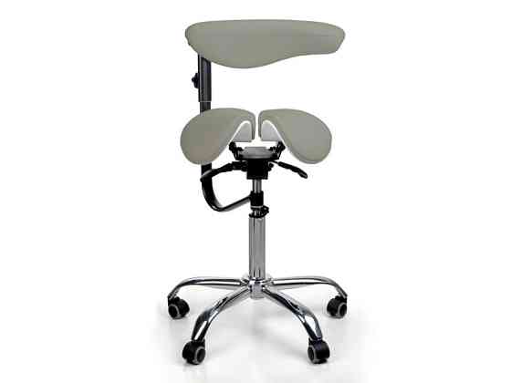 Стілець-сідло для майстра 8016-2, зі спинкою, роздільне сидіння, 3 регулювання Сірий Київ
