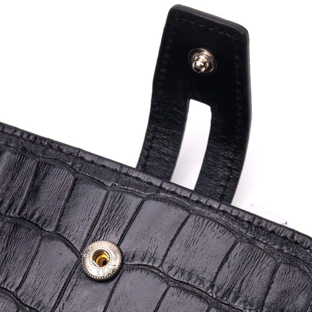 Удобный картхолдер из натуральной кожи с тиснением под крокодила KARYA 21331 Черный Киев - изображение 6