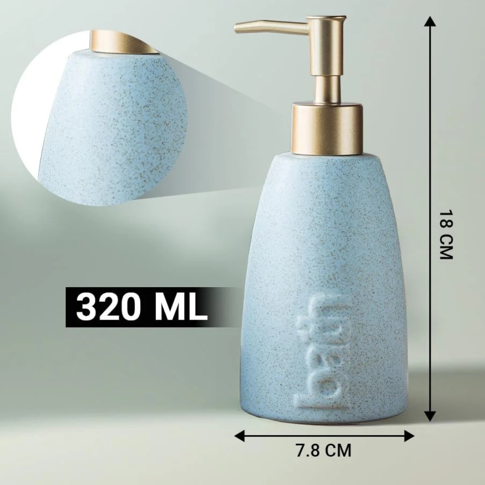 Дозатор керамический для мыла в ванную и душевую комнату 320 мл, диспенсер для жидкого мыла и моющего средства, голубой Каменец-Подольский - изображение 2