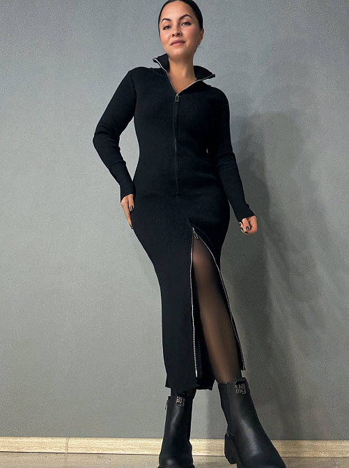 Платье женское Joy One 421 вязаное длинное на молнии в рубчик, черный, one size Киев - изображение 10