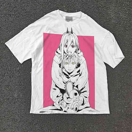 Футболка для мальчика с принтом аниме Человек-бензопила Денджи Повер Покхита оверсайз (рост от 165 до 180 ) Черний Днепр