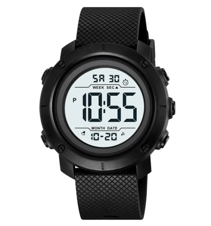 Чоловічий наручний годинник Skmei 2497 з каучуковим ремінцем (Чорний з білим) Київ