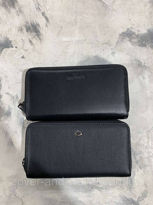 Мужской кожаный кошелёк клатч на две молнии черного цвета ST 127 Киев - изображение 7
