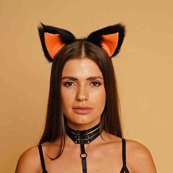 Меховые ушки кошки, Черные с оранжевым OKOVA Sex Aura Киев