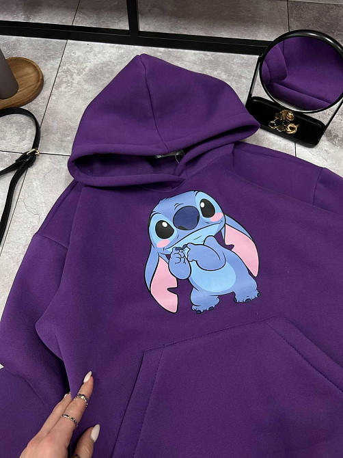 Женское уютное теплое худи оверсайз с милым принтом трехнитка Тедди + трехнитка с начесом пенье Одесса - изображение 3