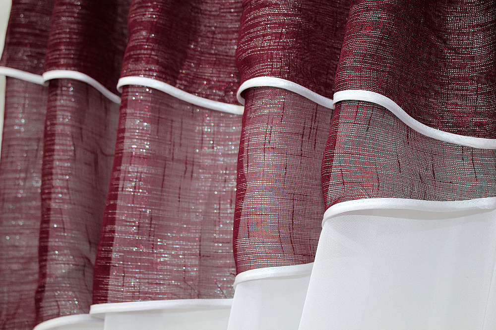 Кухонні штори VR-Textil № 091к з ламбрекеном і підв'язками бордовий з білим 270х170 см (52-0096) Київ - фото 4