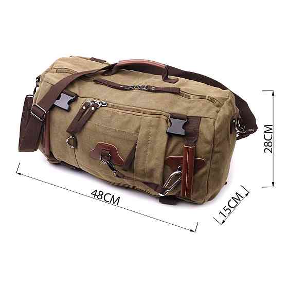 Місткий рюкзак-трансформер у стилі мілітарі із щільного текстилю Vintage 22158 Оливковий Київ