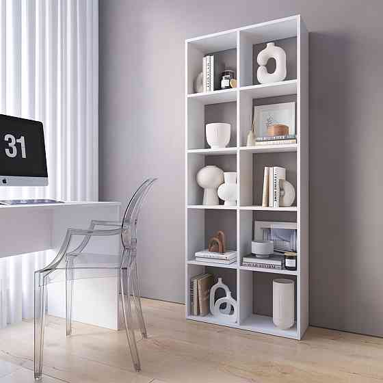 Стелаж VAYS M-1 Білий, книжкова полиця на 10 комірок, ЛДСП, 72×29×178 см - для дому, офісу, дитячої або вітальні Львів