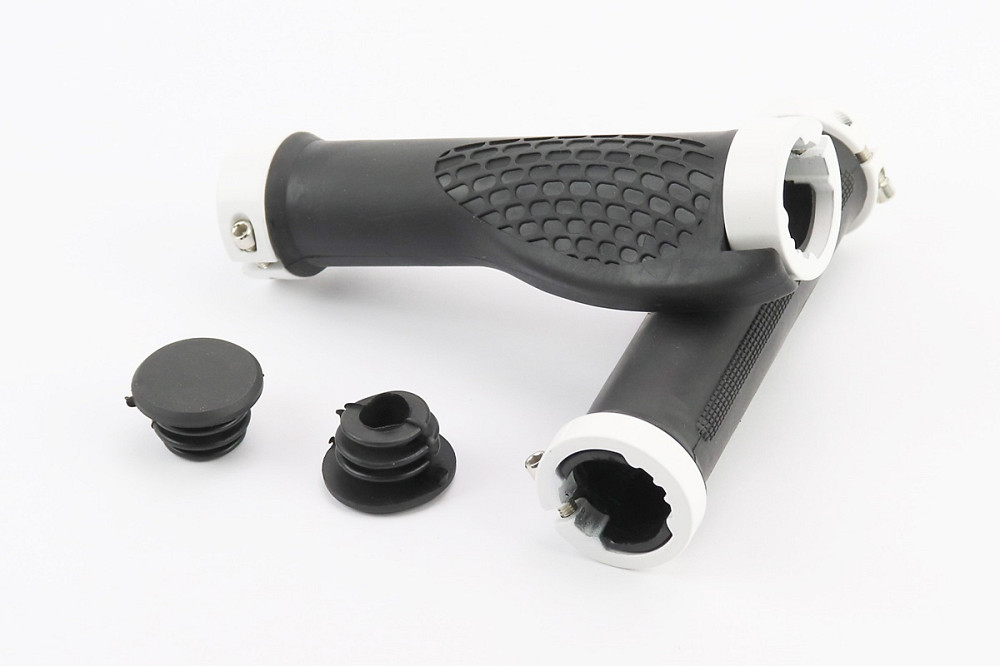 Ручки керма 130мм з затискачем Lock-On з двох сторін, ергономічні, чорно-білі Київ - фото 1