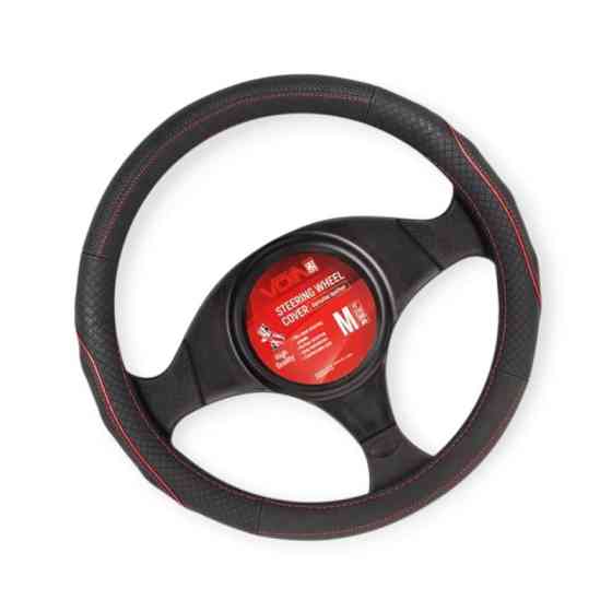Чехол l кожа (39 - 41 см) черный voin перфор. вставка, красная полоса, белая основа руля Мукачево