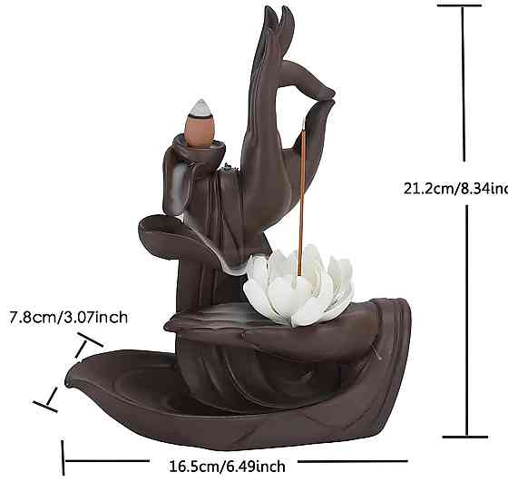 Керамическая подставка для благовоний RESTEQ — Водопад «Жидкий дым», Backflow, 165×78×212 мм, декор Руки с лотосом Киев