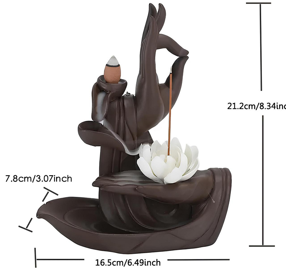 Керамическая подставка для благовоний RESTEQ — Водопад «Жидкий дым», Backflow, 165×78×212 мм, декор Руки с лотосом Киев - изображение 2