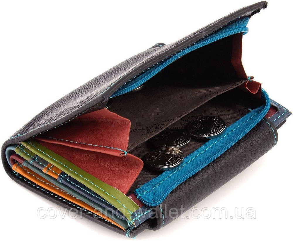 Небольшой женский кожаный кошелек с монетницей черного цвета ST 410-1 Киев - изображение 3