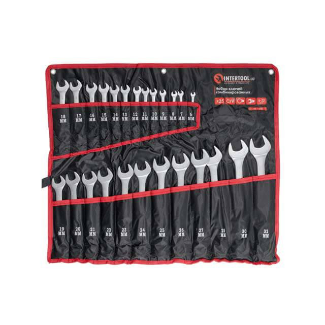 Набір ключів комбінованих, 25 шт., 6-32 мм, Cr-V, чохол INTERTOOL HT-1200 Київ - фото 1