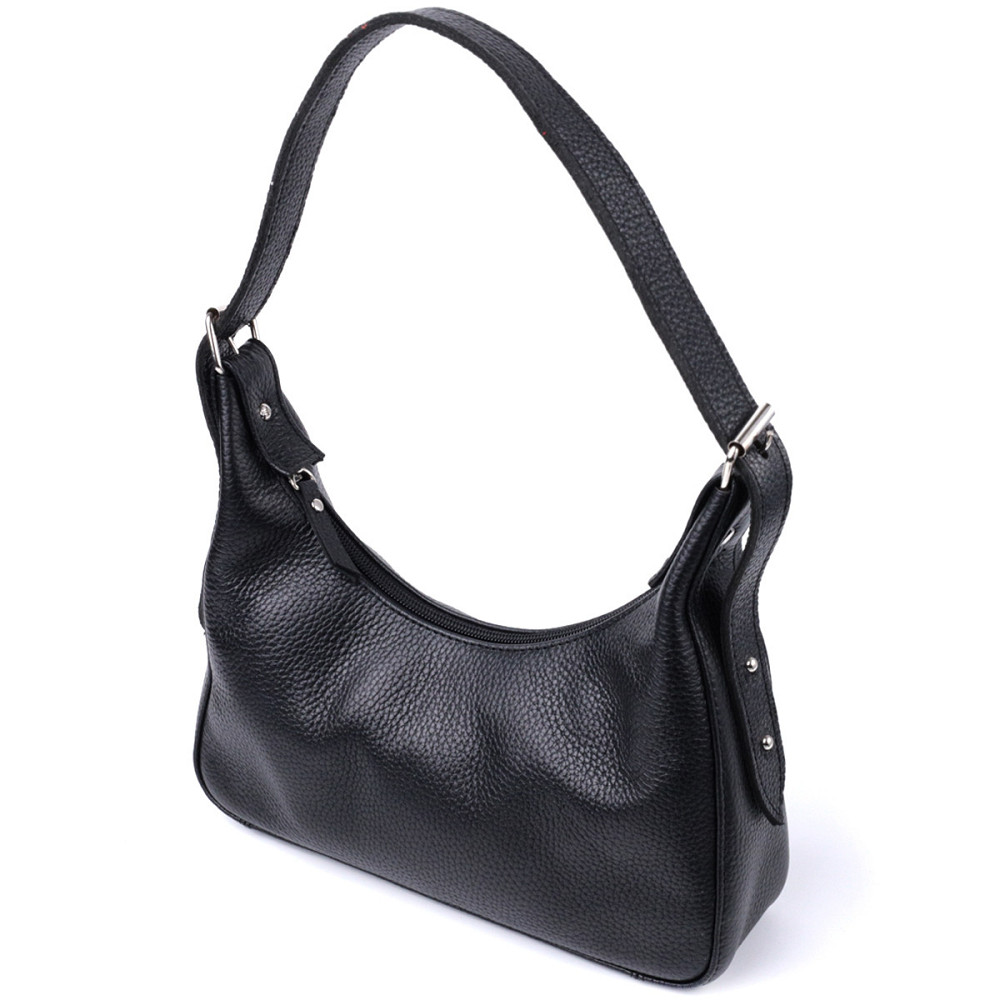 Сумка багет з регульованим ременем із зернистої натуральної шкіри Shvigel 22833 Чорна Київ - фото 10