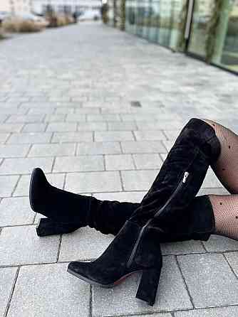 Nivelle Ботфорти зимові жіночі натуральна замша чорні на підборах, наповнювач євро-вовна 5379/8 Коломыя