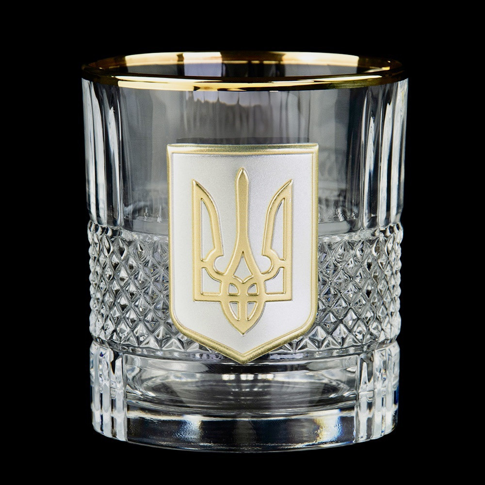 Набор для виски Boss Crystal «Гербовый с трезубцем» графин, 6 бокалов, серебро, золото, хрусталь, защитный лак Ровно - изображение 2