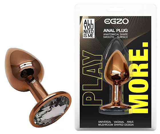 Анальна пробка з кристалом EGZO - Dark Gold Round Plug Clear, size S Sex Aura Київ
