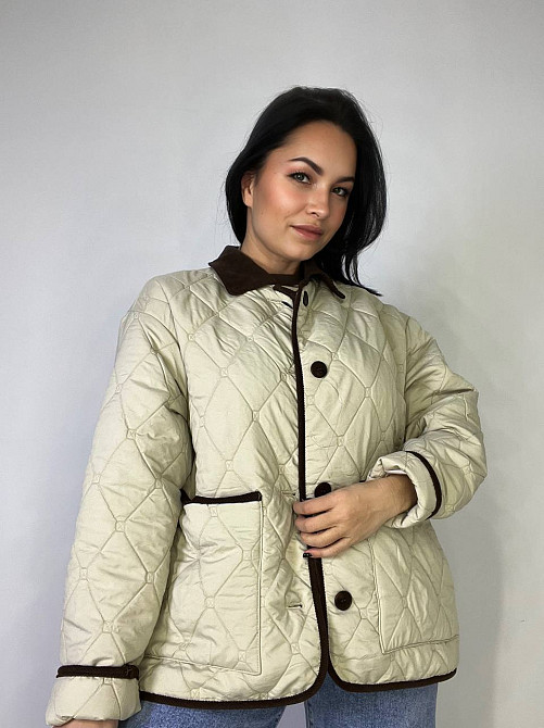 Куртка жіноча Lady Yep 9090 сорочка оверсайз стьобана демісезонна на гудзиках комбінована з вельветом бежева, бежевий, M Київ - фото 15