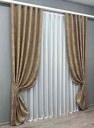 Комплект готовых штор VR-Textil Жаккард Sultan YL № 1207ш Капучино 150х270 см 2 шт (33-0042) Киев