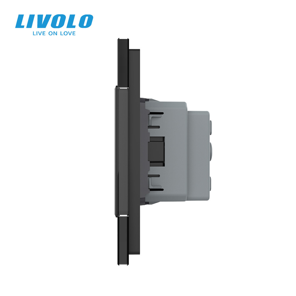 LIVOLO Потрійна електрична розетка з заземленням LIVOLO, чорна, скляна рамка, шторки, 250В 16А Коломия - фото 4
