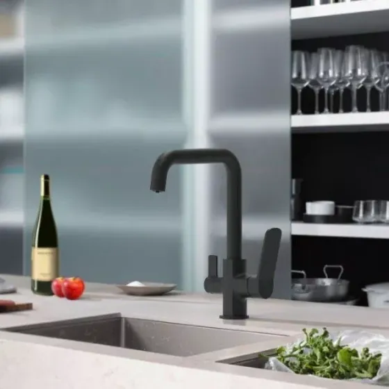 Смеситель для кухни под фильтр Frap F4362 на две воды, черный Киев