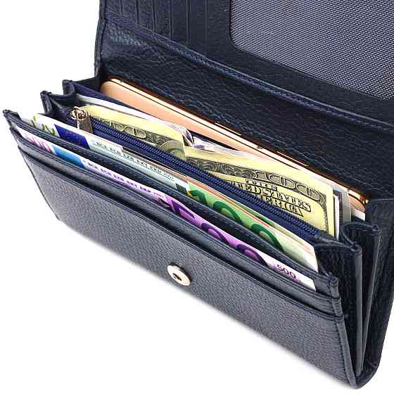 Практичный женский кошелек из натуральной зернистой кожи CANPELLINI 21659 Синий Киев