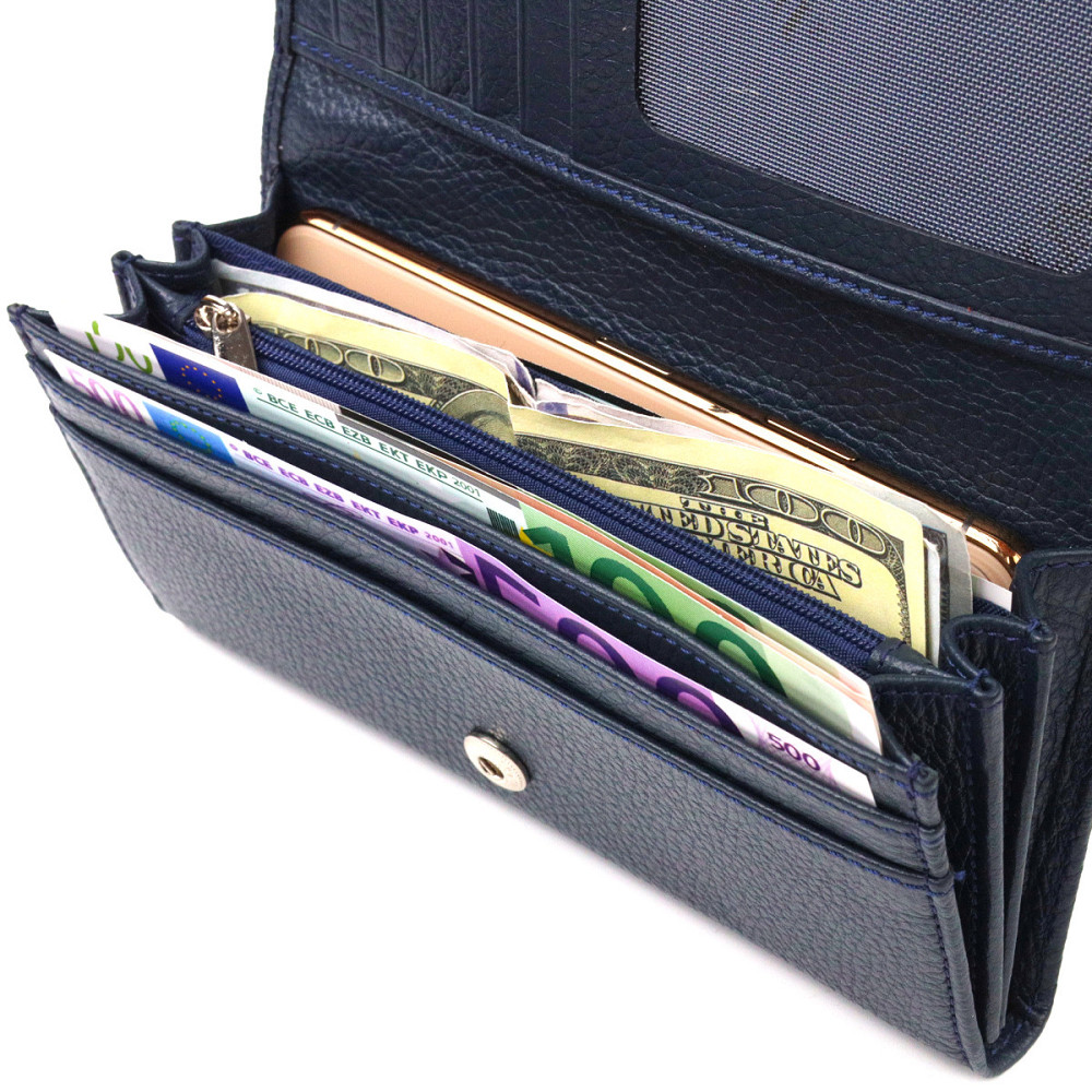 Практичный женский кошелек из натуральной зернистой кожи CANPELLINI 21659 Синий Киев - изображение 6