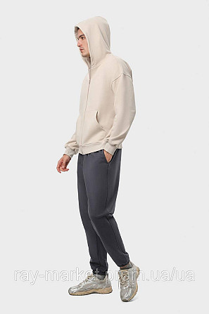 Костюм мужской худи на молнии бежевый и брюки темно-серые RAY PREMIUM LOOSE U0809 (U0809M-Cream-Dark Grey) 3XL Киев - изображение 2