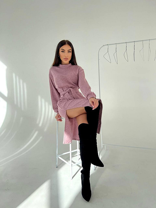 Жіноче стильне тепле плаття з розрізами турецька двостороння ангора люкс Пудра, 48/50 Одеса - фото 3