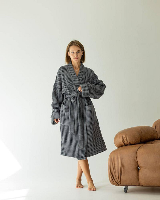 Женский халат из вафельной ткани Графит, L-XL Харьков - изображение 4