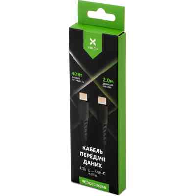 Дата кабель USB-C to USB-C 2.0m 60W Silicon Black Vinga (VCDCCC262SB) Вінниця