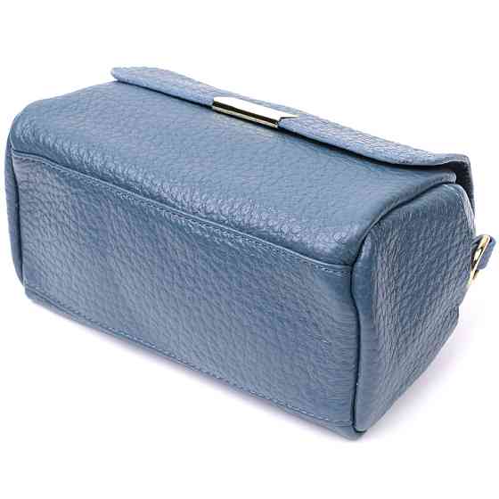 Отличная кожаная женская сумка с оригинальной плечевой лямкой Vintage 22402 Синяя Киев