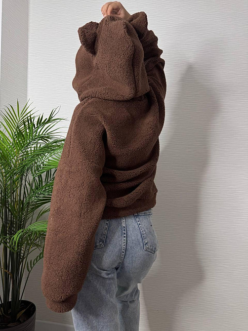 Женская теплая плюшевая худи с ушками турецкий мягкий мех Шоколад Одесса - изображение 4