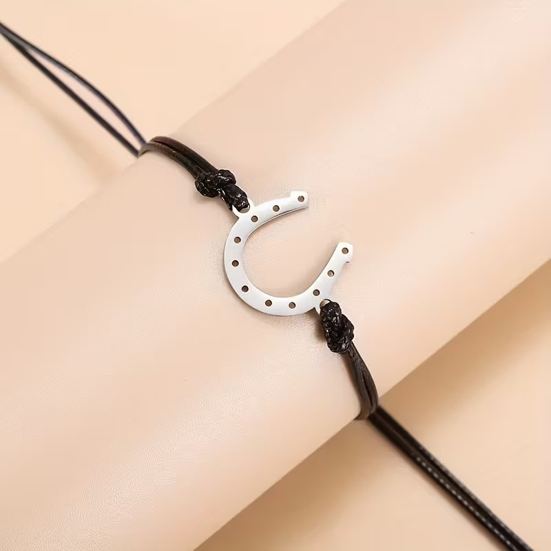 Браслет-оберег с подковой на черном шнурке (регулируемый) Киев - изображение 2