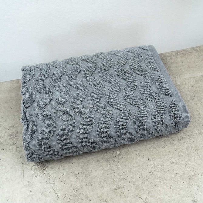 Комплект махрових рушників Жакардових Хвиля 2шт GM Textile 50х90см, 70х140см 500г/м2 (Сірий) Суми - фото 6