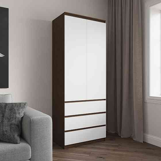 Шафа для одягу VAYS R-16 Венге Темний-Білий фасад, 3 шухляди, полиці, без ручок, ЛДСП, 80×50×211 см – для спальні, вітальні, передпокою Львів