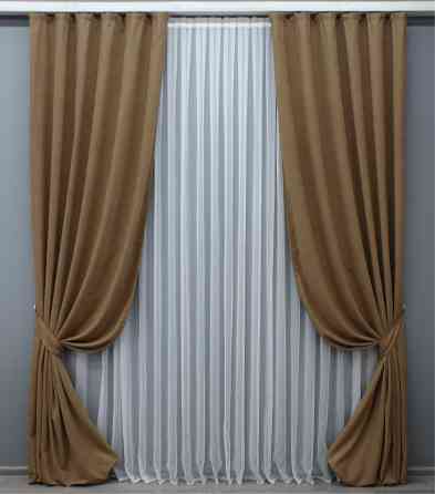 Комплект готовых штор VR-Textil Микровелюр Petek № 1516ш Капучино 100х285 см 2 шт (31-772) Киев