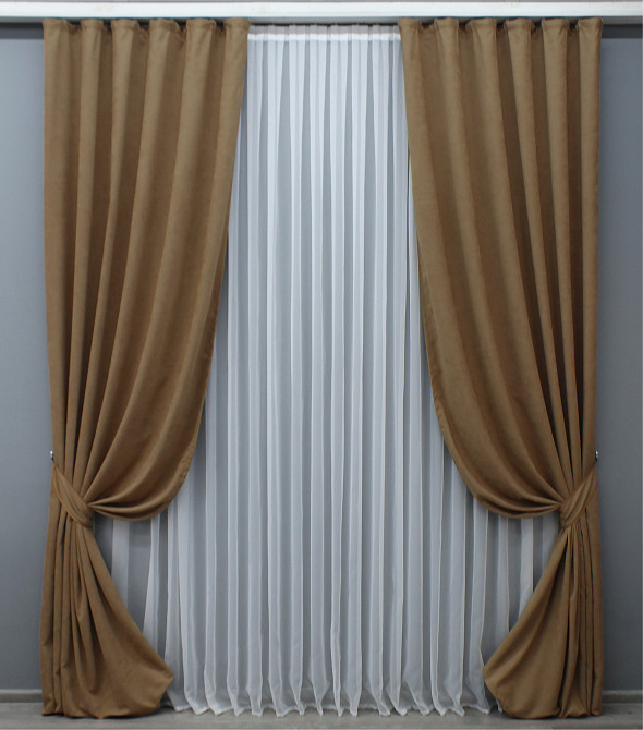 Комплект готовых штор VR-Textil Микровелюр Petek № 1516ш Капучино 100х285 см 2 шт (31-772) Киев - изображение 2
